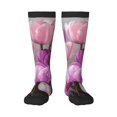thumbnail image 2 of Picia Women Crew Soft Moisture-wicking Socks Purple And Pink Tulip Bouquet Pattern Design Cotton Socks, One Size fit All, 2 of 9