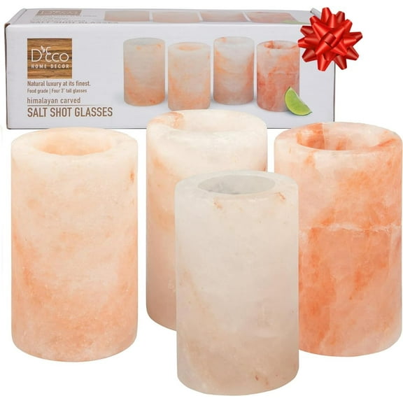 D'Eco Himalayan Salt Shot Glasses (4 Pack)- Hand-Carved 3" All-Natural Pink Salt Tequila Shooters- Add light salty flavor to any drink without the mess- Great for Cinco De Mayo Parties & Mother's Day