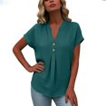thumbnail image 7 of Linen Shirts for Women Casual V Neck Button Down Blouses Short Sleeve Office Work Tops Loose Vacation Tees Shirt Army Green S, 7 of 7
