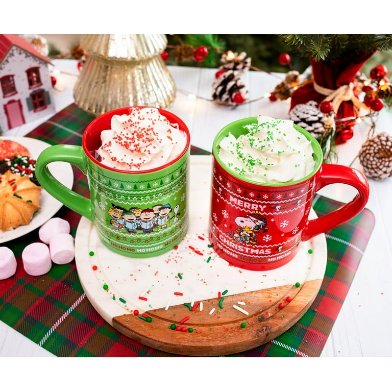 Peanuts Charlie Brown and Snoopy Christmas Sweaters Ceramic Mugs | Set of 2
