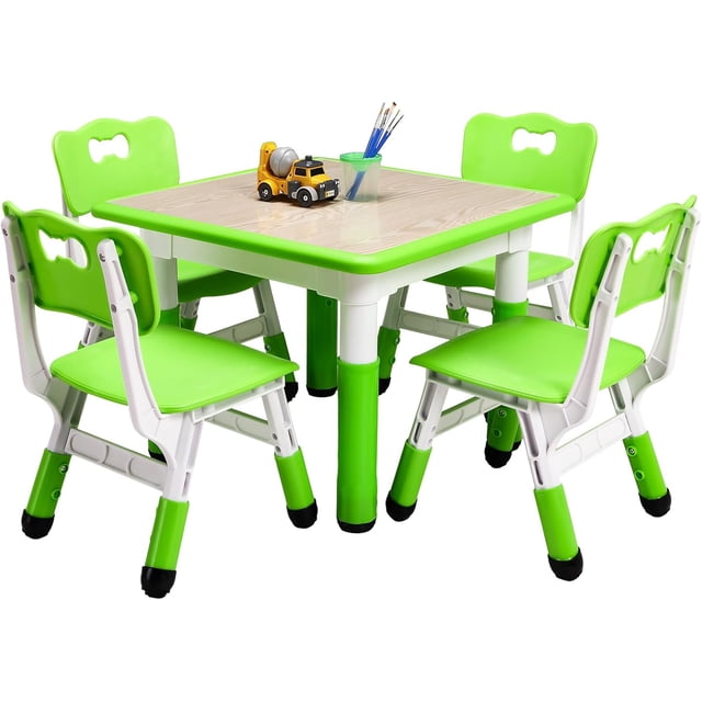 ChaoLink Mesa para niños y juego de sillas, escritorio ajustable en altura con 4 asientos, mesa de artes y manualidades con escritorio de graffiti, patas antideslizantes, soporte máximo de 300 libras