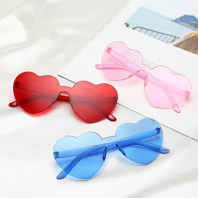 Motorcycle Transparent Jelly Color Frameless Sun Glasses Driver Eyewear Children Gradient Heart Shaped Conjoined SunglassesBLUE He Qiyong unisex