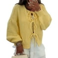 thumbnail image 3 of Women'S Lace-Up Cardigan Sweater Chunky Knit Long Puff Sleeve Fashion Autumn and Winter Jacket Coat Yellow XL, 3 of 7
