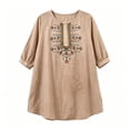 thumbnail image 4 of IUYRTFE Women's Long Sleeve Embroidered Tunic Top Button Front Round Neck Casual Boho Blouse, 4 of 5