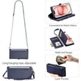 thumbnail image 2 of For iPhone 15 Plus Crossbody/Shoulder Strap Case Wallet Card Holder RFID Blocking Magnetic Closure PU Leather Flip with Wrist Strap Zipper Credit Card Slots Shockproof Cover, Darkblue, 2 of 9