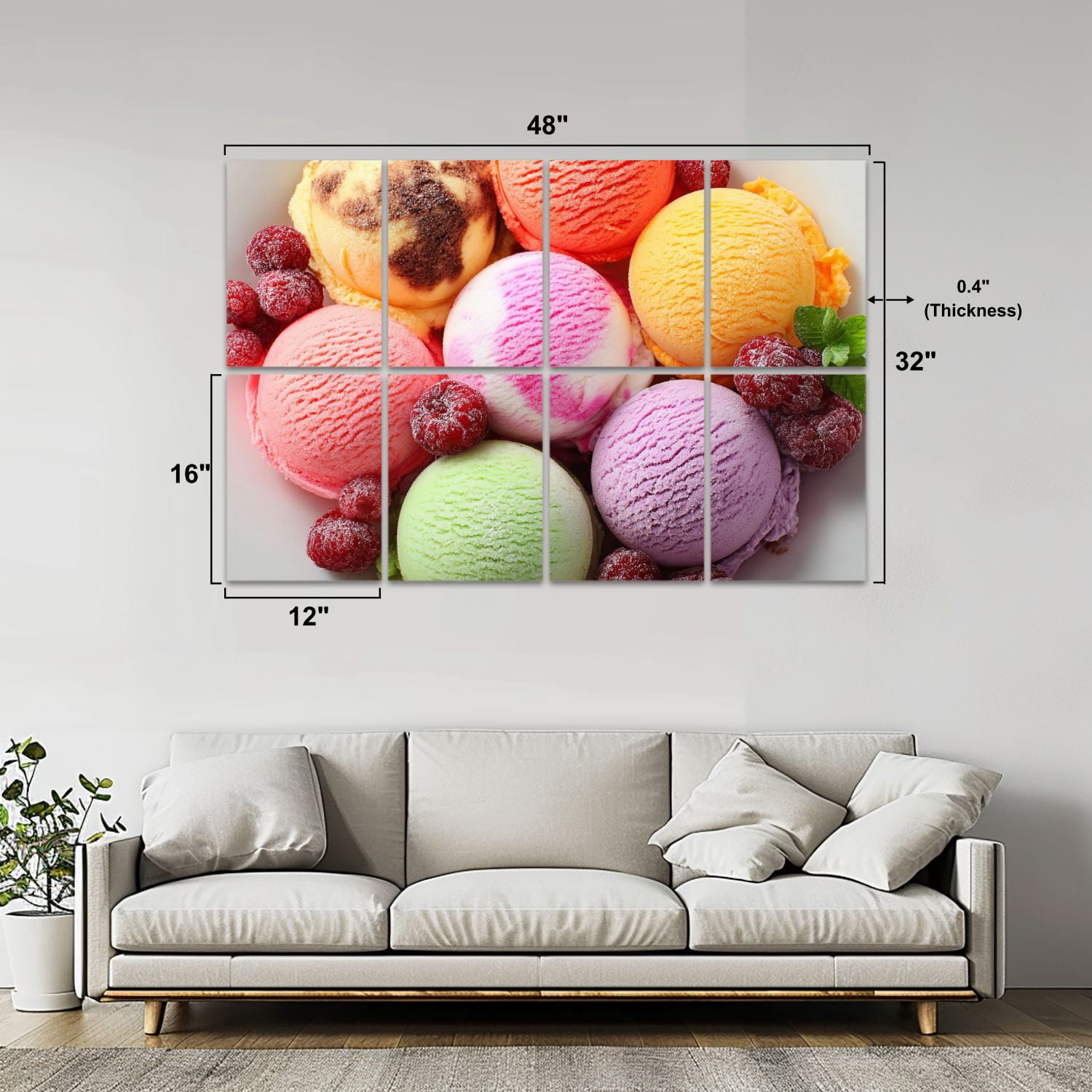 8 Pack Art Acoustic Panels Sound Absorbing Assorted ice cream Decorative Soundproof Wall Panels Self Adhesive for Nursery Game Room Bedroom 48"x32"