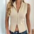 thumbnail image 4 of Arnsht Womens Zip Up Sweater Vest Sleeveless Ribbed Knit V Neck Collared Striped Tank Tops 2025 Trendy Clothes Beige L, 4 of 8