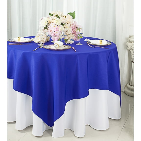 Wedding Linens Inc. 72" x 72" Square Polyester Table Overlays Toppers - RoyalBlue