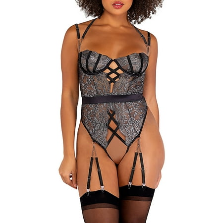 

Roma Womens Sparkle Crotchless Garter Teddy Style-LI470