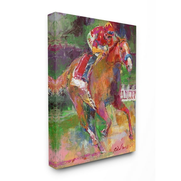 The Stupell Home Decor Collection Brightly Colored Galloping Horse and Jockey Race Painting Stretched Canvas Wall Art, 16 x 1.5 x 20
