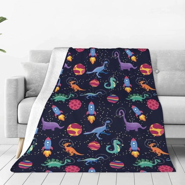 Fotbe Space Dinosaur Manta de Franela Acolchonada con Estampado, Súper Suave y Esponjosa, Extra Grande para Sofá, Cama, Uso Todo el Año-40"x30"