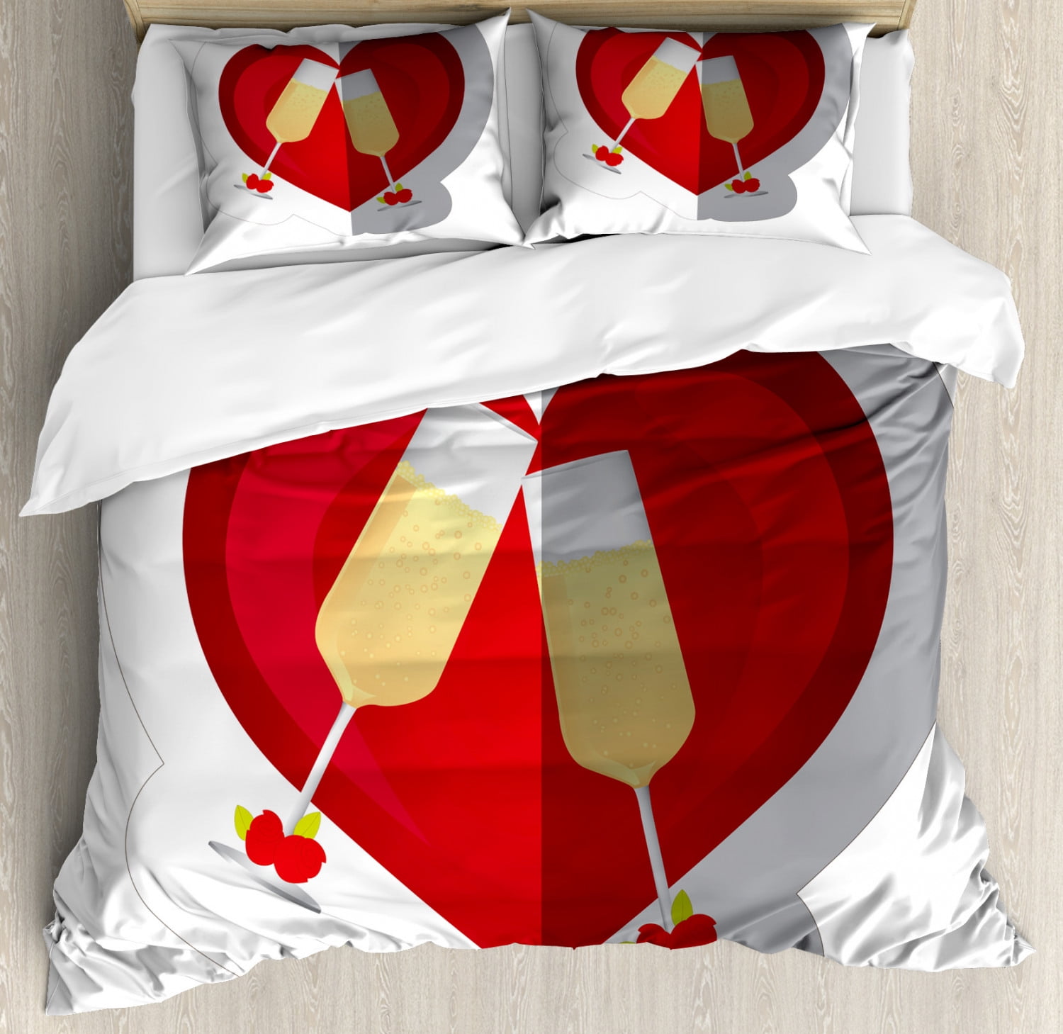 Engagement Party King Size Duvet Cover Set Toasting Champagne Flute Glasses And Rose Buds On Dashed Heart Icon Decorative 3 Piece Bedding With 2 Pillow Shams Vermilion Mustard By Ambesonne Com Engagement Party King Size Duvet Cover, Champagne King Size Bedding