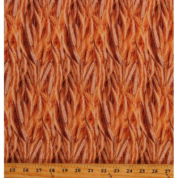 Cotton Natural Textures Wheat Hay Farm Plants Landscapes Yellow Cotton Fabric Print by the Yard (133744)