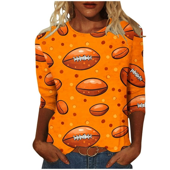 WMTBSRSW Womens Fashion Football Sweatshirt Game Day 3/4 Sleeve Football Mom Shirt Sunday Crewneck Pullover Tops