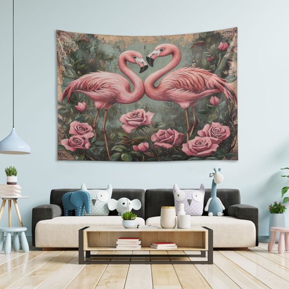 WOBOGO Ragged Pink Flamingo Tapestry 60×40in Home Living Room Bedroom Wall Hanging Ornaments