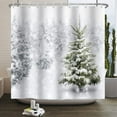 thumbnail image 2 of White Snow Fabric Shower Curtain for Bathroom Pine Trees Leaves Winter Bathtub Decoration Green Leaf Forest Snowflakes Waterproof Cloth Shower Curtains with Hooks 84x72 inches, 2 of 6