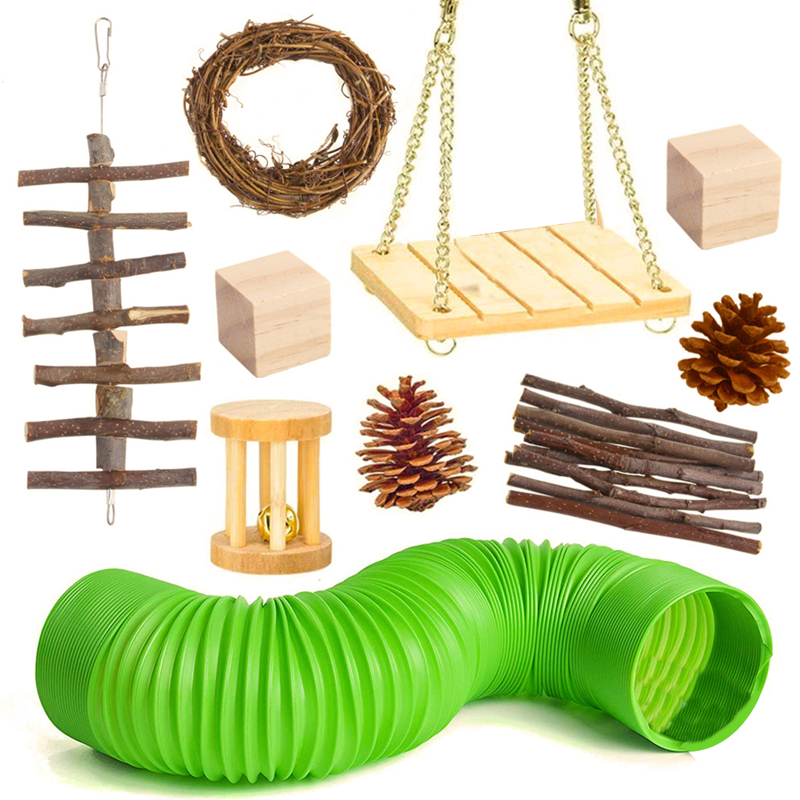 Anself Hamster Toys Hamster Chew Toys Sets 10pcs Small Animal Activity Toys Chinchilla Chew Toys With Tunnel And Swing Care Molar Toy For Hamster Guinea Pigs Walmart Com