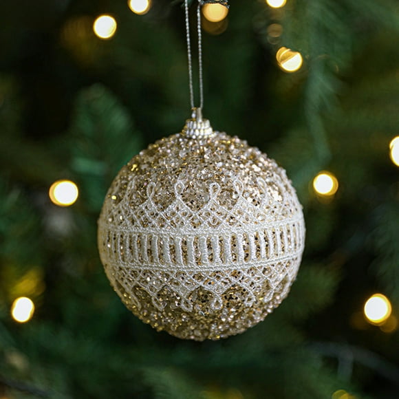 Xihbxyly Colgante para Árbol de Navidad, Diseño de Polvo Dorado, Decoración de Encaje de Espuma, Ambiente Festivo Colorido, Elegante Temática Invernal, Luces Cálidas, Decoración Navideña para El Hoga