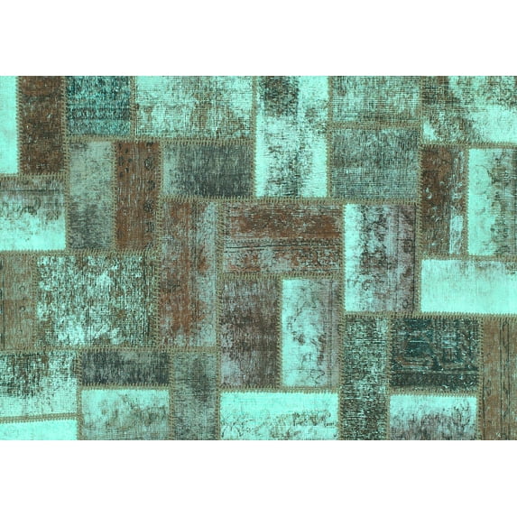 Ahgly Company Machine Washable Indoor Rectangle Patchwork Turquoise Blue Transitional Area Rugs, 2' x 4'
