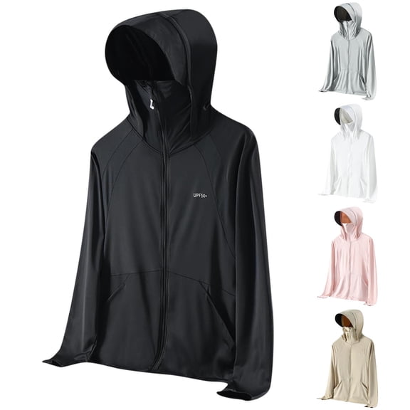 FNFYFH Womens UPF 50  Sun Protection Jacket Hooded Lightweight Full Zip Long Sleeve Shirt Cooling Hiking Fishing Performance Shirts