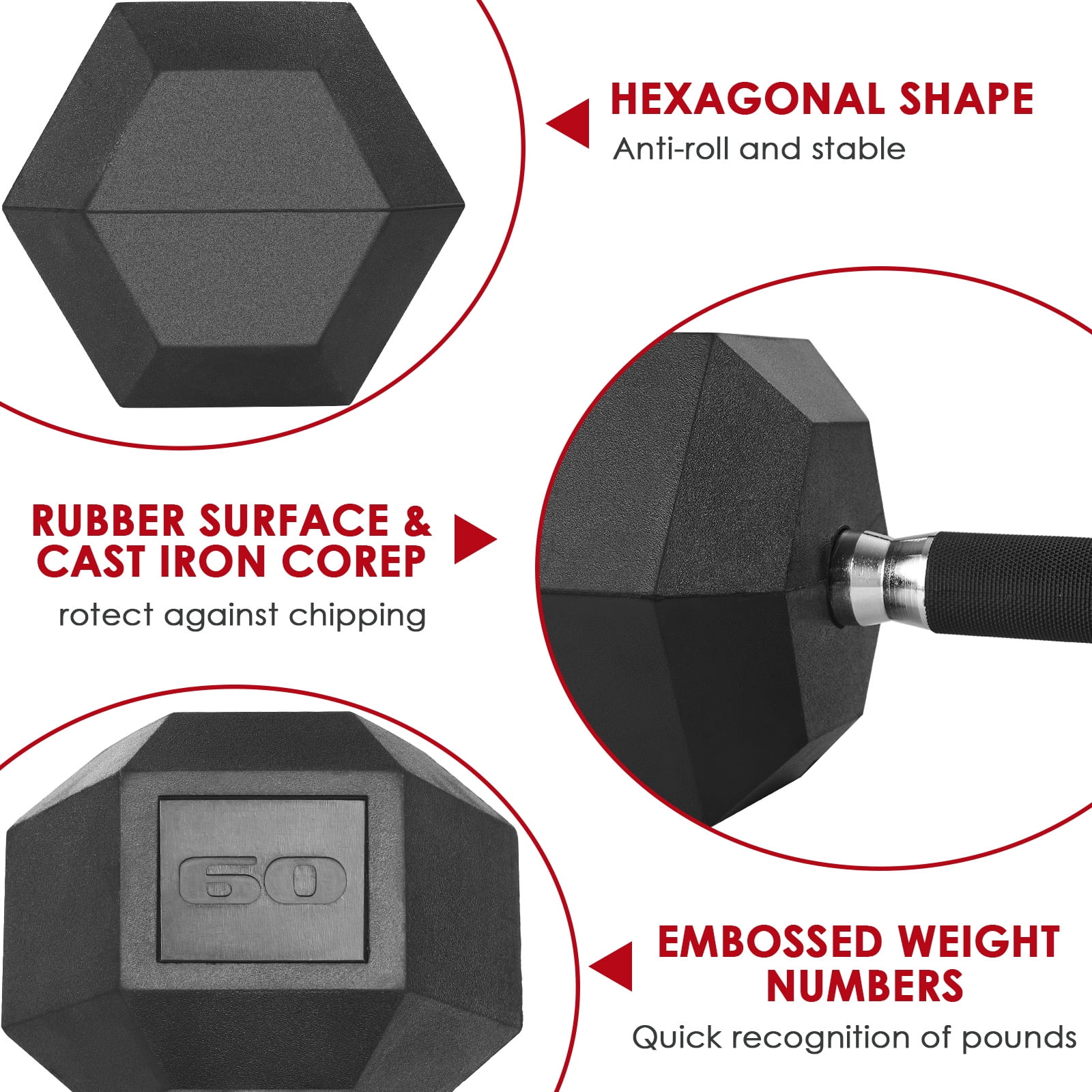 Pirecart Rubber Grip Dumbbells Rubber Coated Cast Iron, with Anti-Slip Rubber Grip, 60lb dumbbells set of 2