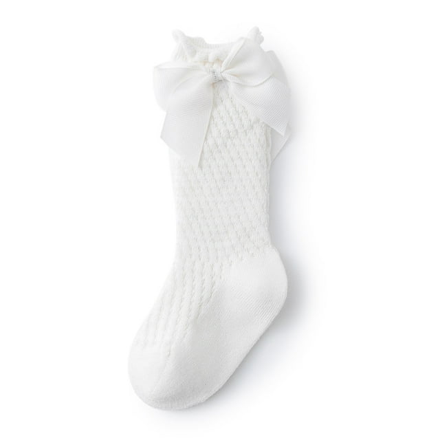 Chaussettes Hautes pour Enfants avec Grand Nœud, Style Ananas Espagnol, Blanc m (1-3T)