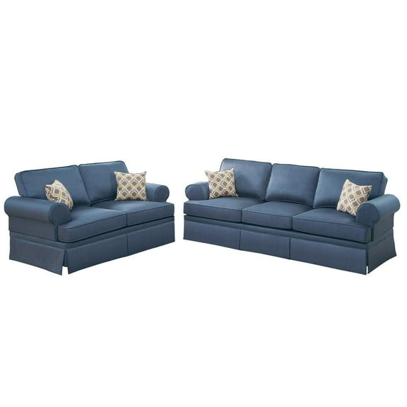Poundex Furniture 2 Piece Fabric Sofa Loveseat Set in Blue Color