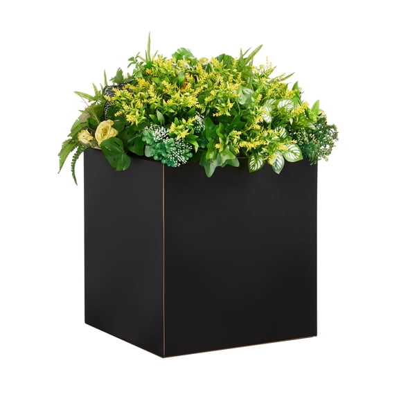 Wallowa Metallic Cube Planter 17Lx17Wx20H inches, Large Outdoor Square Planter 24lbs Black