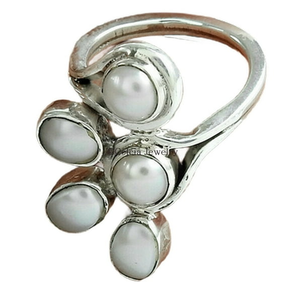 Natural Pearl Gemstone Ring, Pure 925 Sterling Silver Ring, Multiple Stone Ring, Special Design Jewelry For Women, Metaphysical Gifts Ring, Stackable Ring, Exclusive Ring, Bohemian Ring (Pearl, 7)