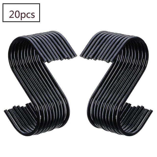 20 ganchos en forma de S para colgar ollas y sartenes, baño, negro-YGWL