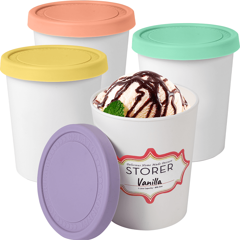 Premium Ice Cream Containers (4 Pack - 8 Ounces Each) Reusable