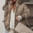 thumbnail image 6 of Women'S Quilted Down Jacket with Hood Long Sleeve Full Zip Casual Winter Coat Camel Color M, 6 of 8