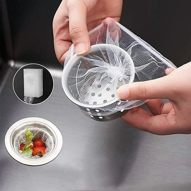 Paquete de 100 filtros desechables flexibles para bolsas de basura - Filtro antiobstrucción para fregadero de cocina y baño - Con caja de almacenamiento