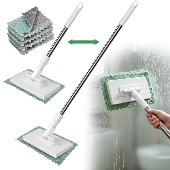 Snap Grip Mini Mop, 39" Zero Touch Mini Mops w/ 4 Reusable Cloths, Adjustable Disposable Lazy Dust Mop, Wet and Dry for Kitchen, Bathroom, Toilet, Corners, Window, Wall Cleaning