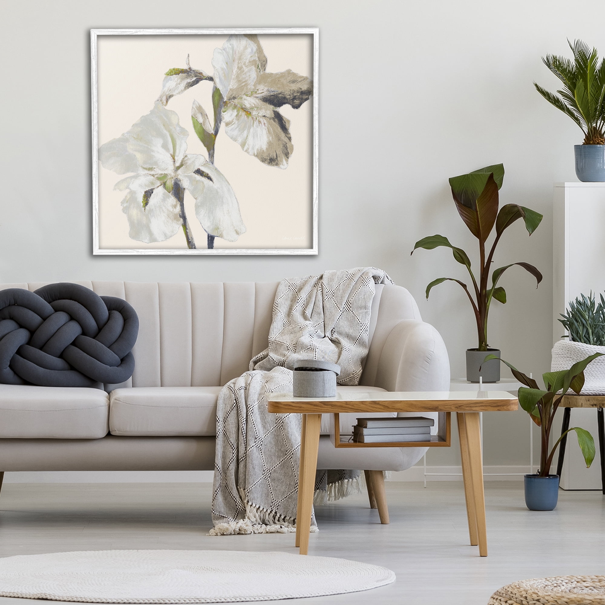 Stupell Industries Irises Soft Beige White Framed Giclee Art, design by Lanie Loreth