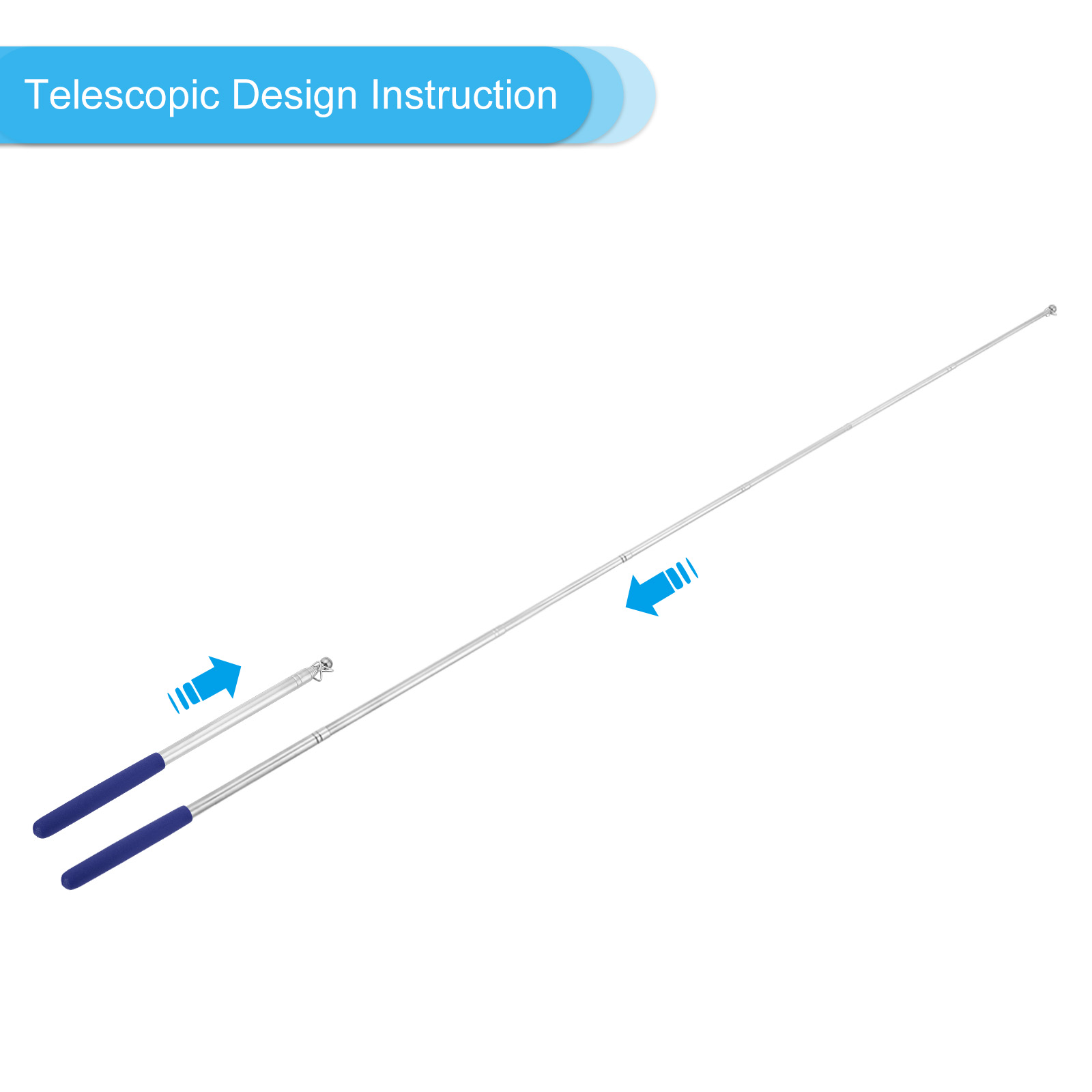 Unique Bargains Telescopic Handheld Flagpoles for Classroom and Office Blue 1.6m/5.2ft