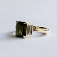 thumbnail image 2 of 1.7 Carat Green Tourmaline Emerald Cut Ring With Baguette Diamonds, 14K Gold Plated Engagement Ring, Three Stone Ring, 2 of 3