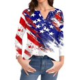 thumbnail image 5 of Women's Loose Fit Round Neck 3/4 Sleeve T-Shirt, Independence Day Graphic Print Casual Top for Casual Fridays, Eco-Friendly Dye Process,Blue 2XL, 5 of 5