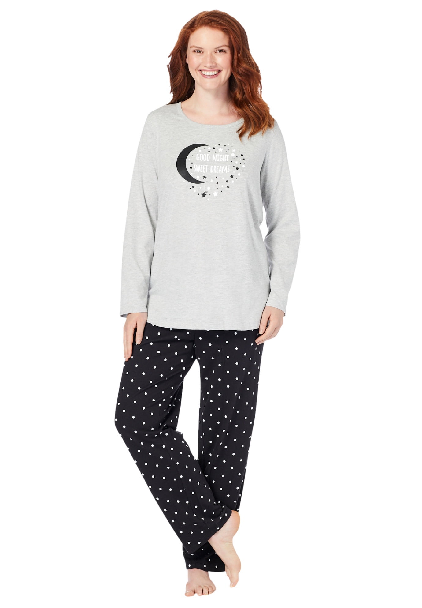 Dreams & Co. Women's Plus Size Long Sleeve Knit Pj Set Pajamas - 34/36 ...