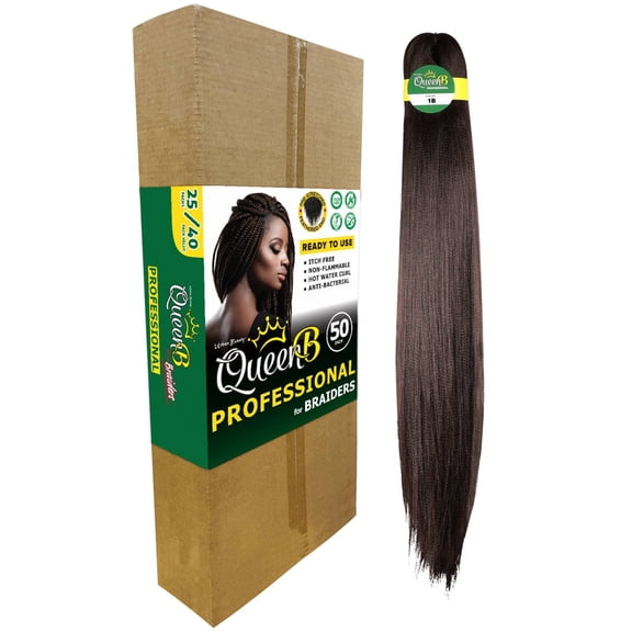 QueenB Professional Braider Series Pre-Stretched Braiding Hair 50” – Color #1B (20 Packs per Case)