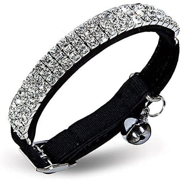 Collar de gato ajustable de terciopelo suave con campanas, 11.8 pulgadas para perros y gatos pequeños, collar de gato con diamante, suministros para gatos y perros, manga para el cuello para perros pe