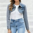 thumbnail image 3 of Kilaqueen Cropped Jean Jacket for Women Classic Long Sleeve Lapel Front Pocket Short Denim Cardigan Casual Trendy Versatile Jacket, 3 of 8