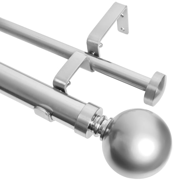 MERIVILLE 1" Double Curtain Rod Set, Adjustable 28-48 Inches, Ball Finials, Satin Nickel