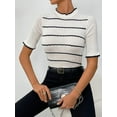 thumbnail image 3 of Ribbed Mock Neck Striped Sweater Top | Half Sleeve Slim Fit Women's Knit Shirt | Comfortable Stretch Knitwear, 3 of 6