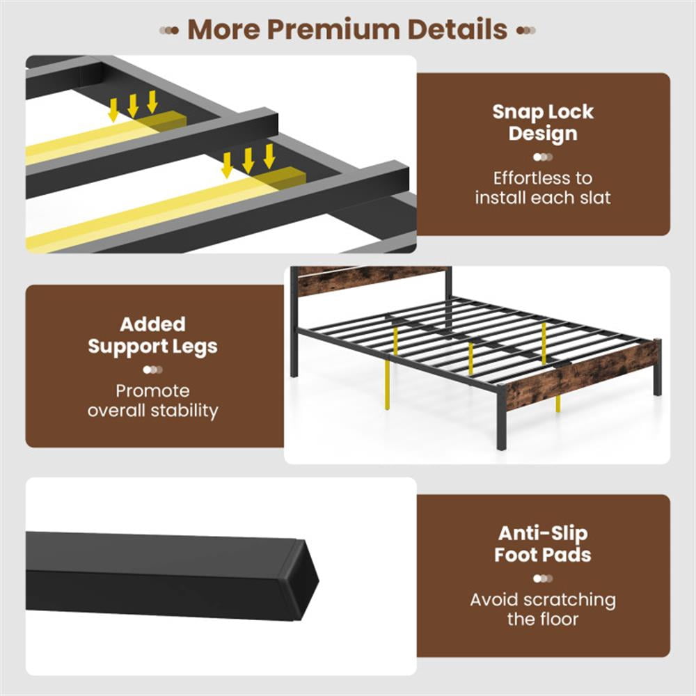 Topcobe Full/King/Queen/Twin Size Bed Frame with High Headboard and Mute Bar, Platform Bed Frame, Indoor Furniture for Bedroom-Queen Size