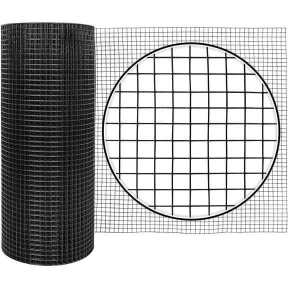 Fencer Wire Vinyl Coated 19 Gauge Welded Fence Wire Roll, Mesh Size 1/2-Inch x 1/2-Inch, Black Garden Fencing Wire Grid Hardware Cloth, Poultry Chicken Fence Rolls, Multiple Use for Home Improvement