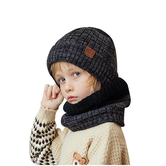 Kilaqueen 2 Pcs Toddler Boys Girls Winter Hat Neck Warmer Set Kids Warm Knit Beanie Cap and Scarf Set Outdoor Skiing Warmth Set 1-11 Years