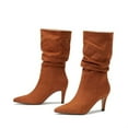 thumbnail image 5 of Guttear Women's High Heel Mid Calf Boots Slouchy Pointed Toe Fall Boots, 5 of 9