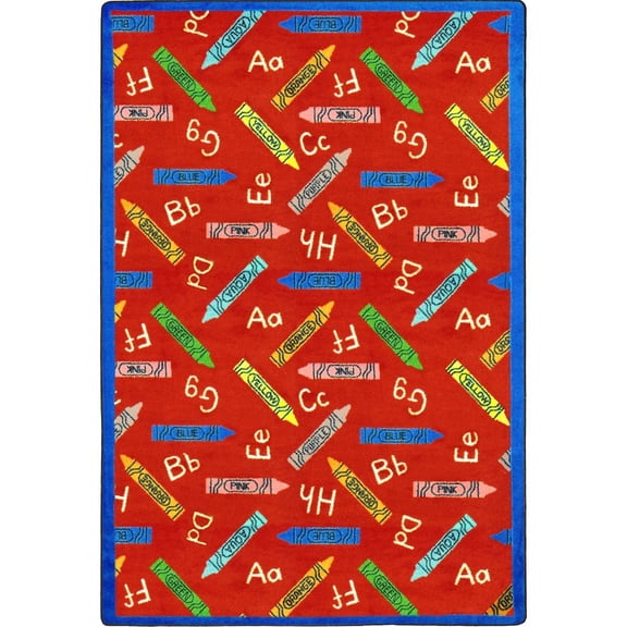 Joy Carpets Playful Patterns Crayons 7'8" x 10'9" Area Rug in Color Red