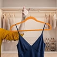 thumbnail image 5 of 10 Pack Orange Velvet Hangers - 0.5cm Thick Antislip Clothes Hangers Space Saving Non-Slip for Coats, Dresses, Pants, Closet Organization with Rust-Proof Metal Hook, 5 of 6